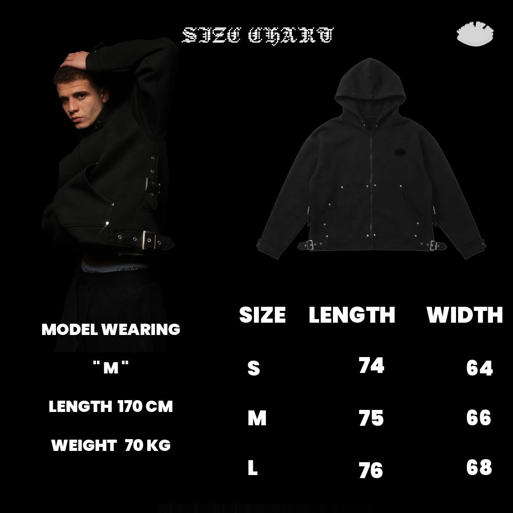 CHROME STUDDED BLACK ZIP-UP