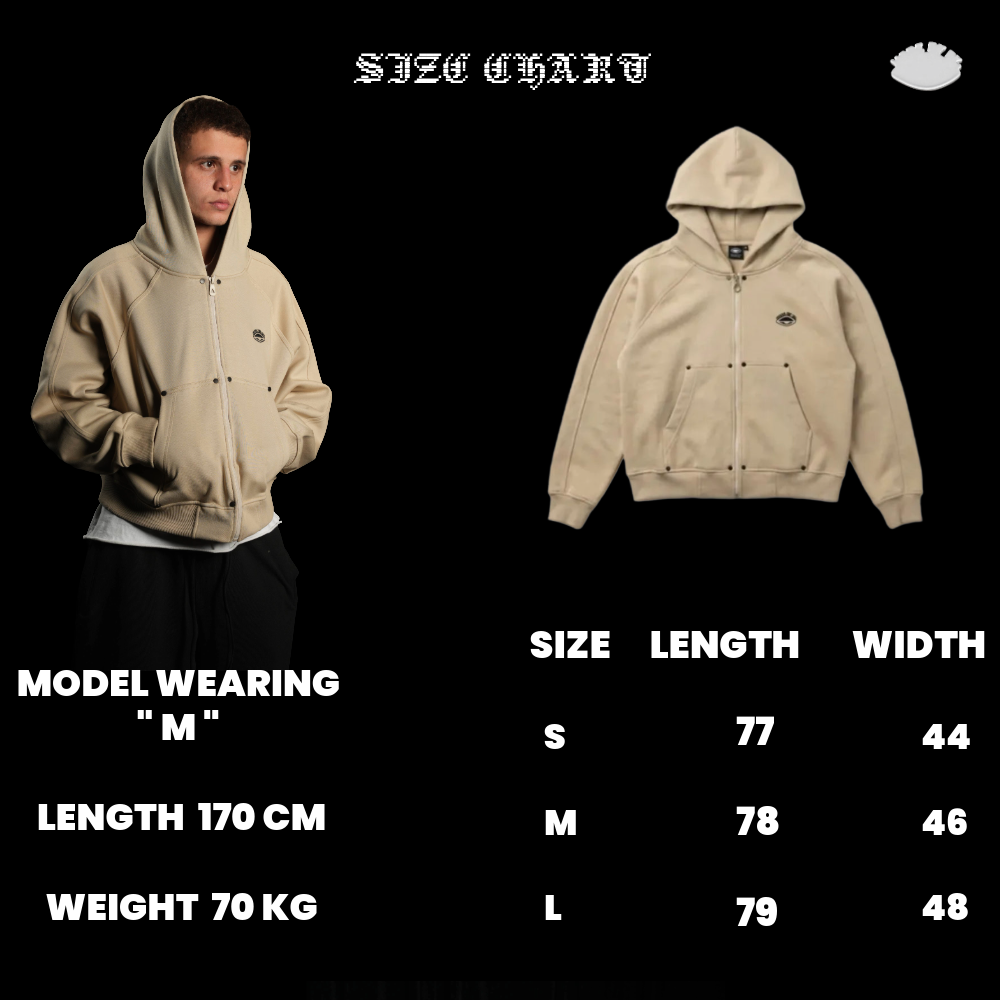 BLACK STUDDED BEIEGE ZIP-UP