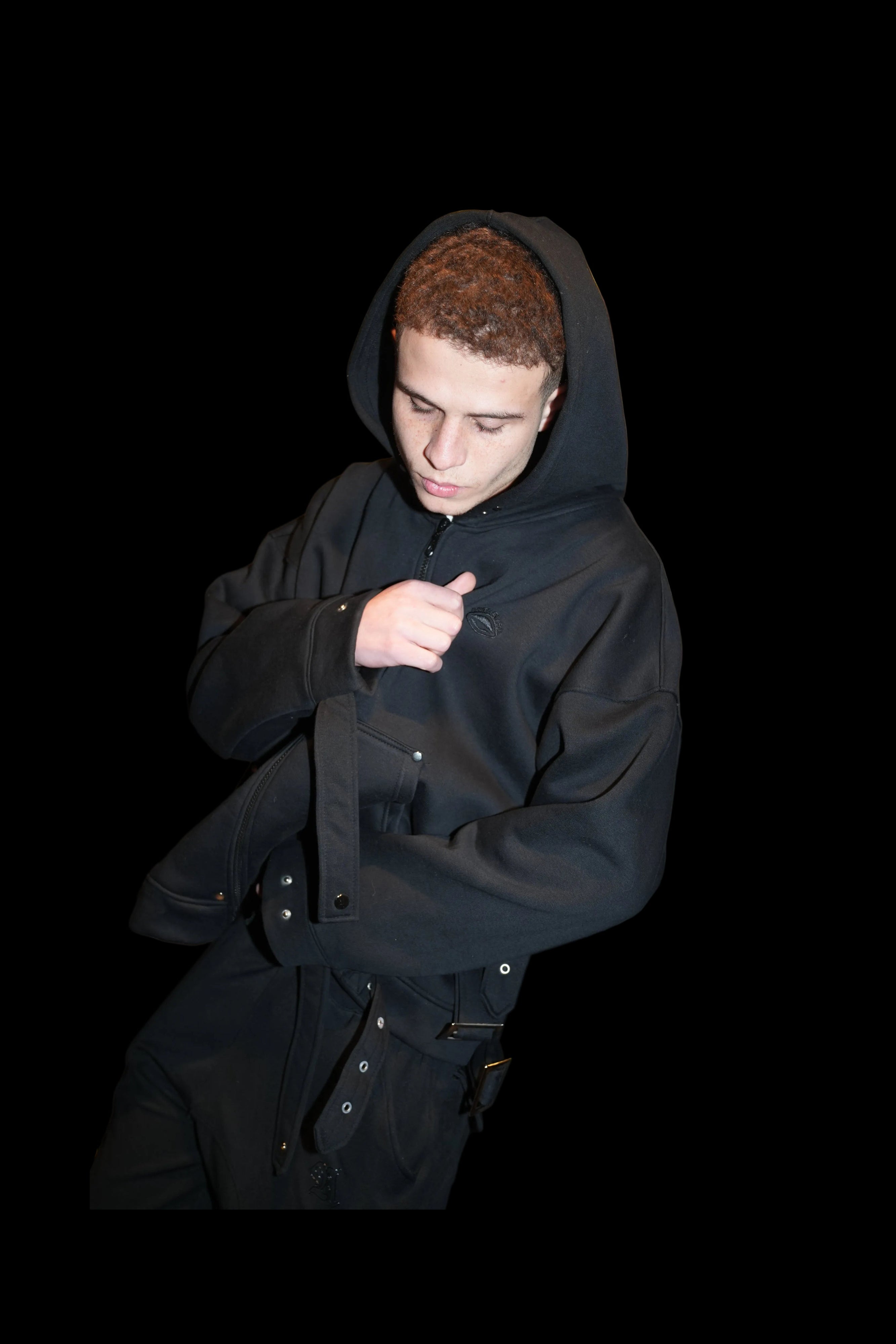 CHROME STUDDED BLACK ZIP-UP