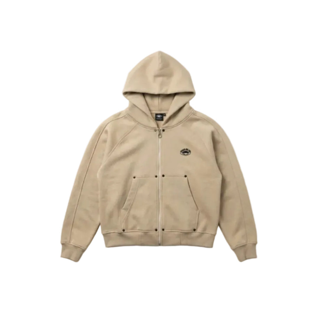 BLACK STUDDED BEIEGE ZIP-UP