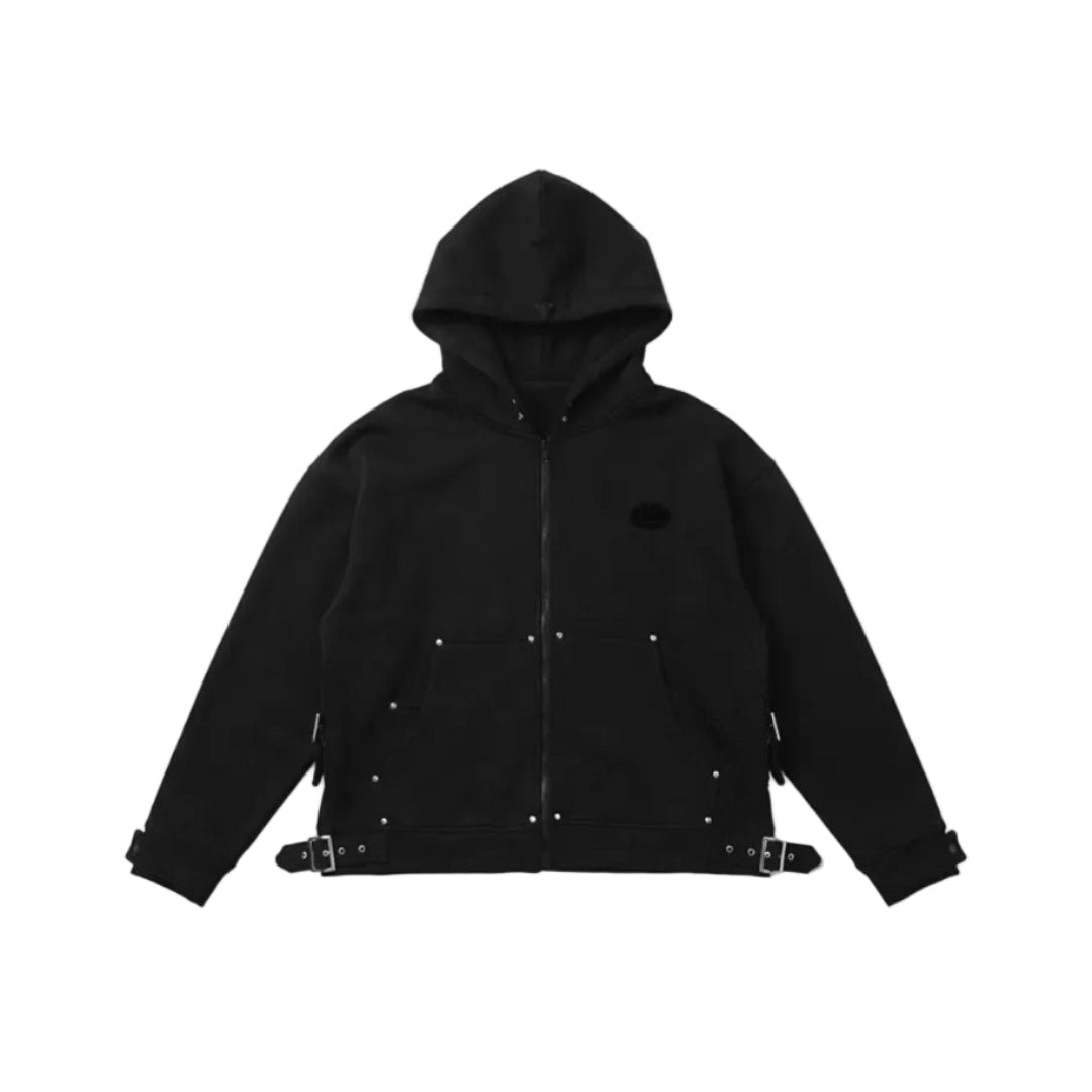 CHROME STUDDED BLACK ZIP-UP
